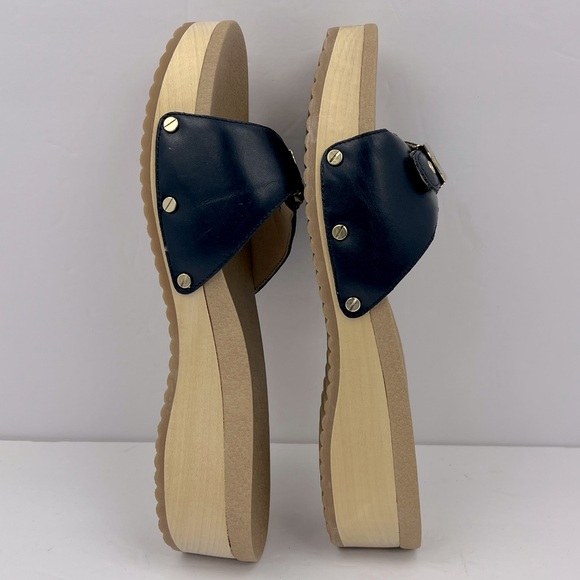 Dr Scholl’s SHOES, NAVY BLUE LEATHER TOP, ADJUSTABLE TOP STRAP, WOODEN SOLE, 9M - Picture 8 of 16